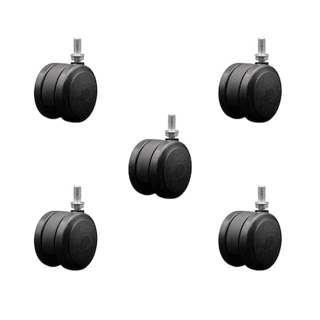 Service Caster 2-3/8'' Black Floor Safe Twin Wheel Casters 3/8 Threaded Stem, 5PK SCC-TS02S60-TPR-BLK-381634-5